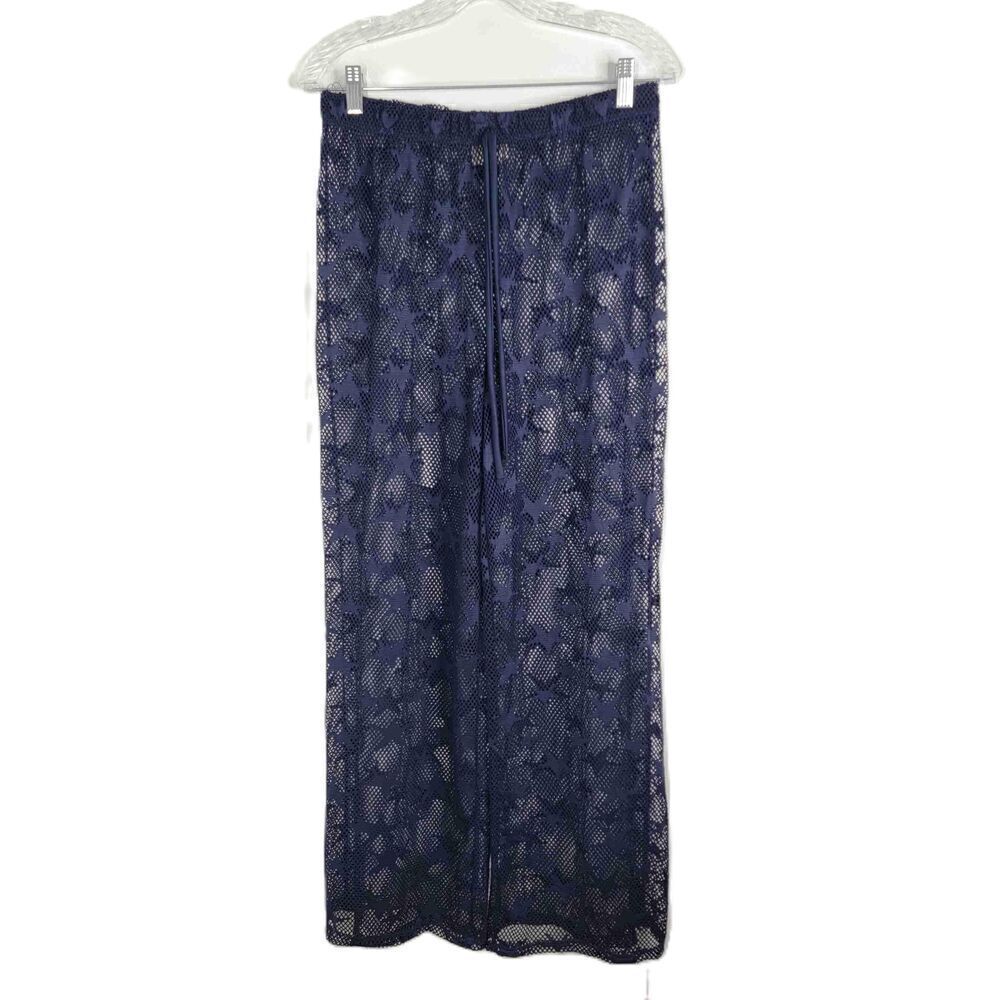 Sand & Spirit Swimsuit Coverup Blue Stars Lace Mesh Wide Leg Pants Size Large